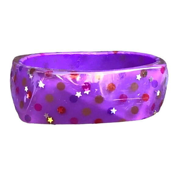 Vintage Y2K Purple Confetti Lucite Bangle Bracelet Faceted Glitter Polka Dots - Picture 3 of 8